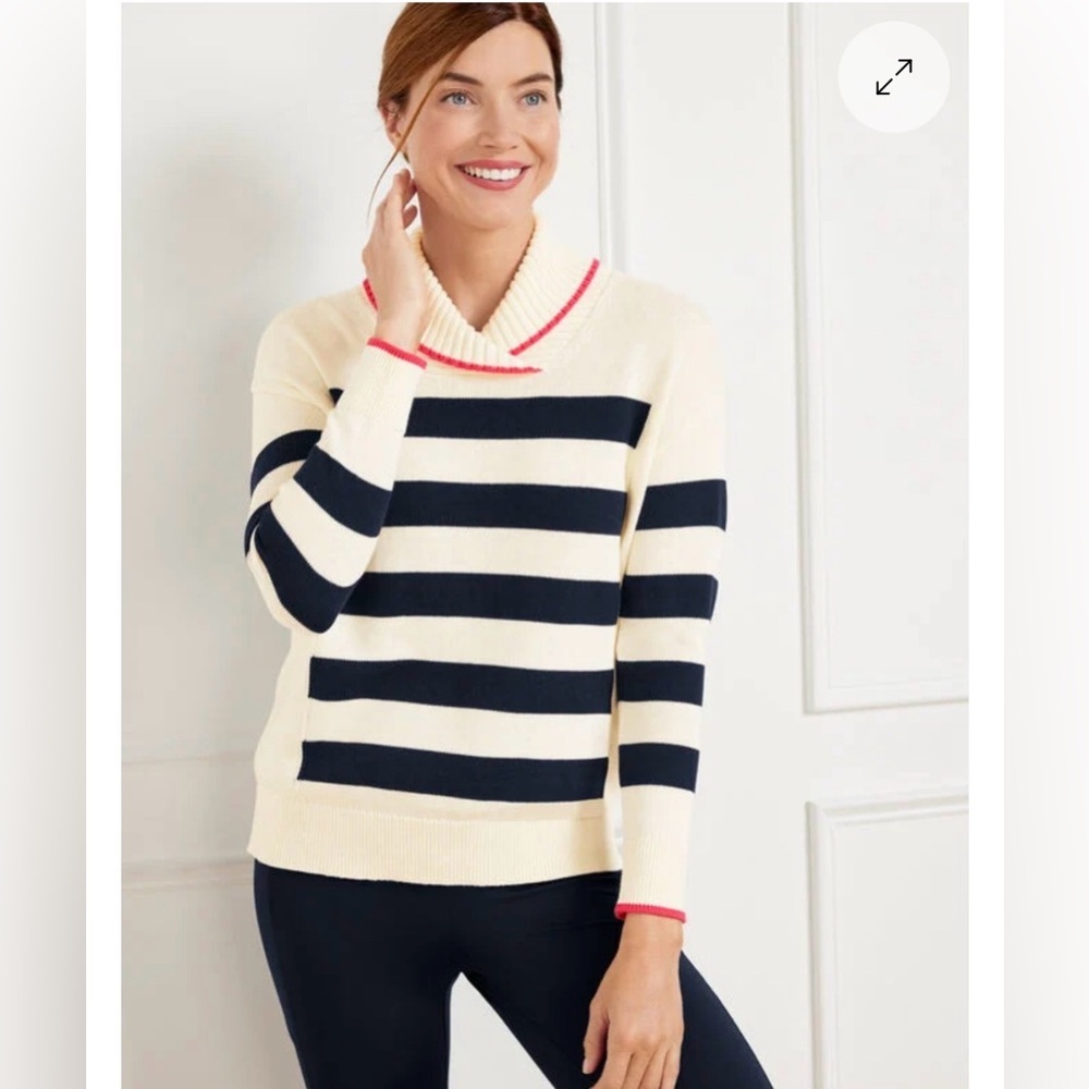 Talbots Coolmax® Striped Shawl Collar Sweater- Ivory and Navy- NWOT- XLP